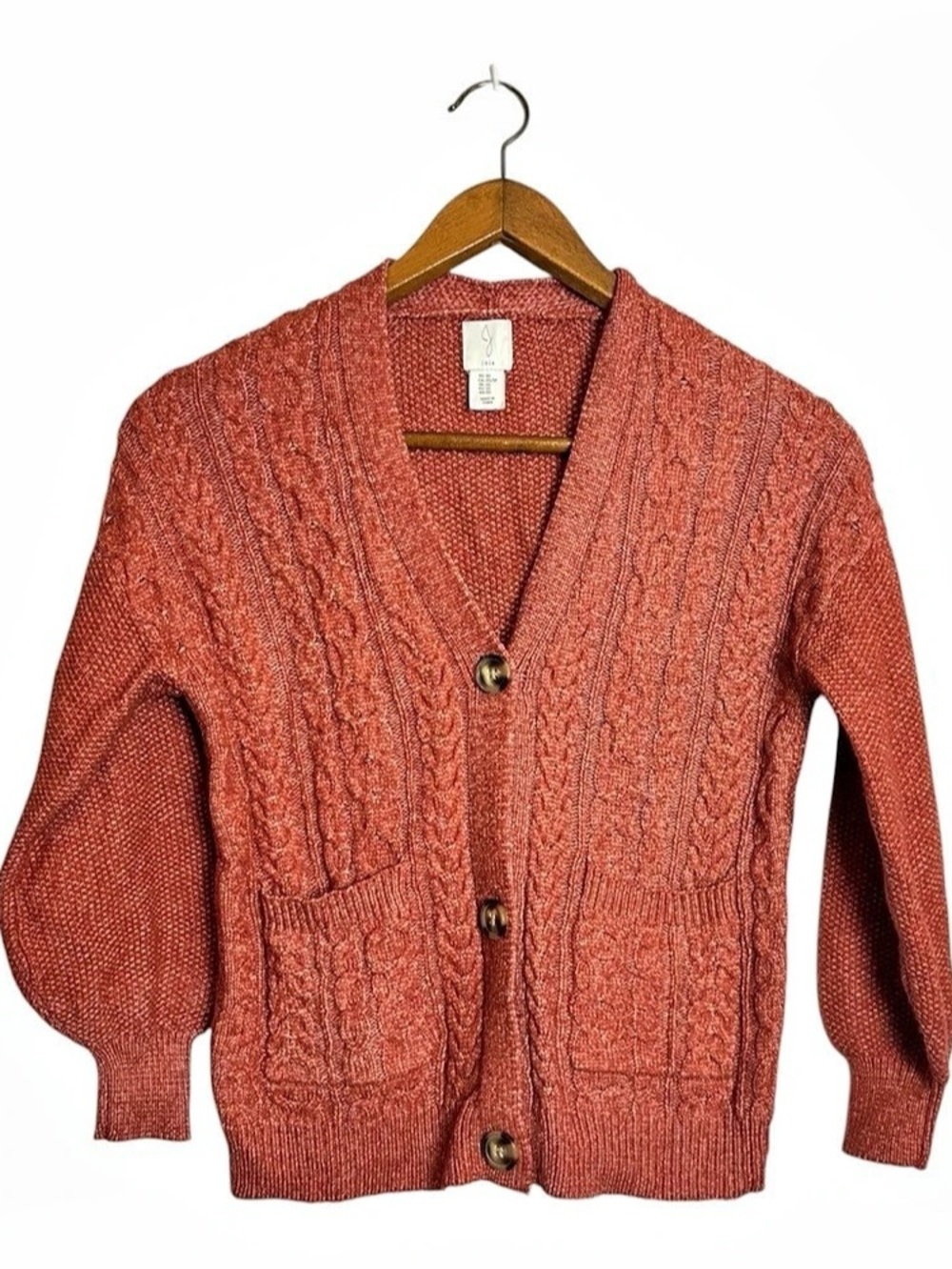 Joie Orange Red Rust Fall Autumn Cable Knit Cardigan Sweater